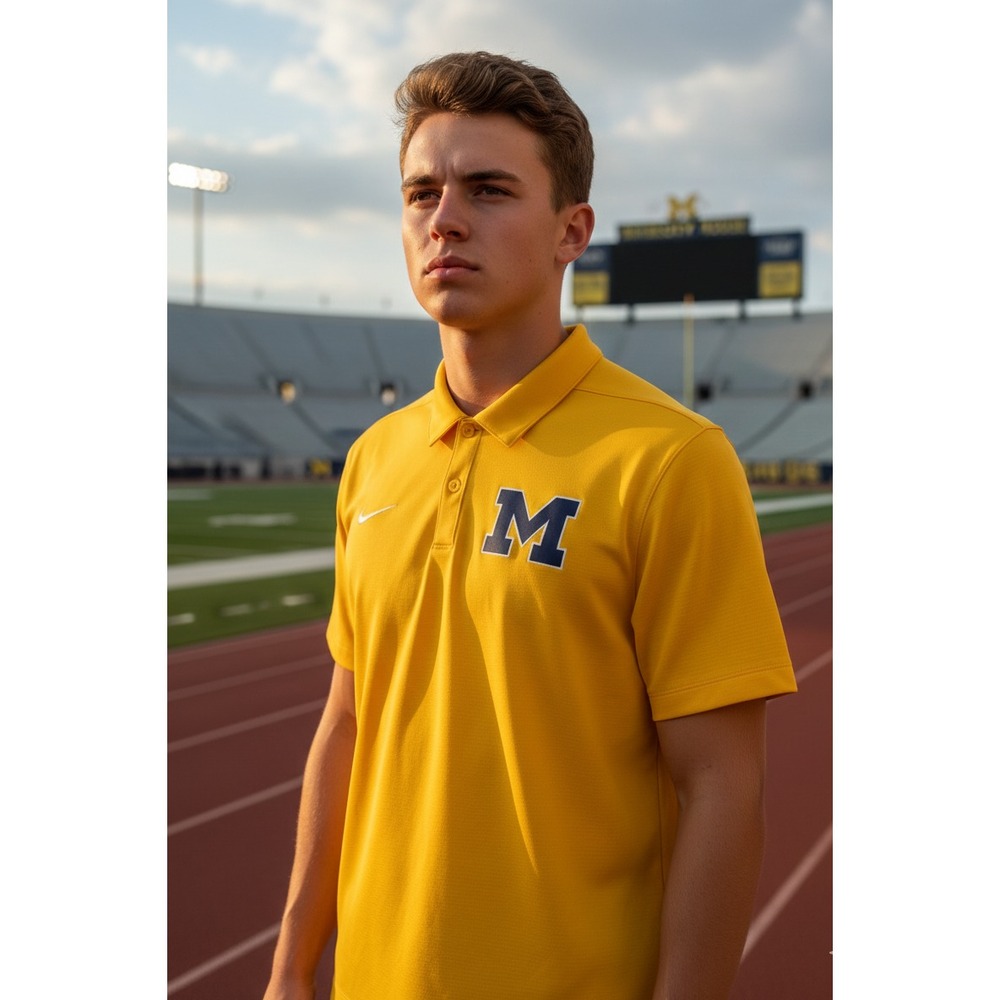 Nike Michigan Wolverines Polo Shirt Men's Size XXL Yellow Short Sleeve Polyester